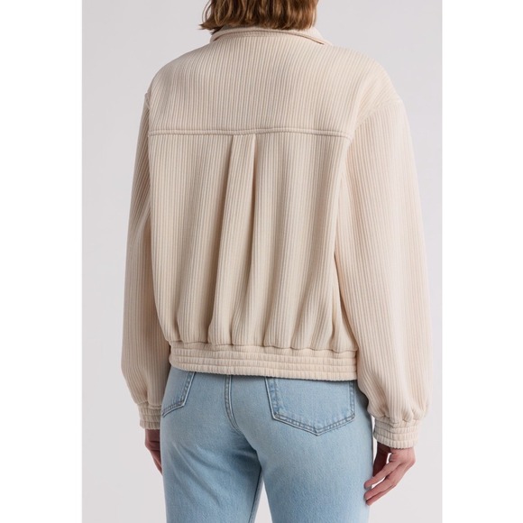 Gemma + Jane Corduroy Velour Cream Zip Up Jacket Size XL Utility, Minimalist NEW - Picture 2 of 13